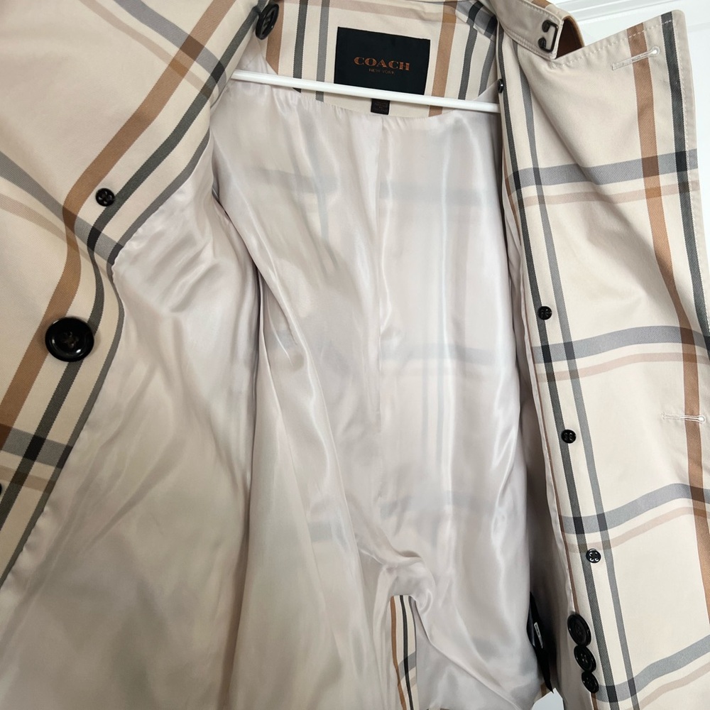 Coach Cream and Brown Plaid Jacket Trench Coat XXS - Picture 3 of 7